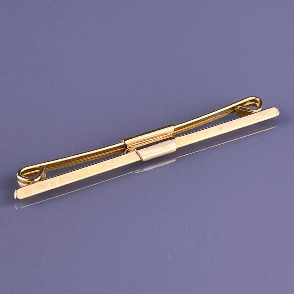 Retro Straight Edge Gold Tone Tie Collar Bar Formal Simple Wide Vintage